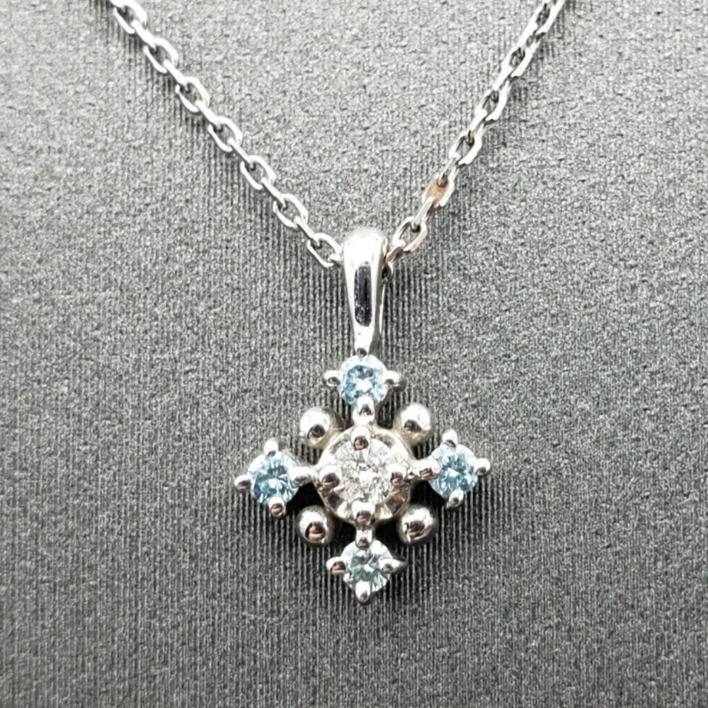 10K White Gold Diamond & Blue Topaz Snowflake Necklace